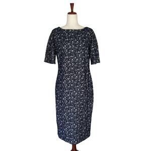 Maggy London Women's Dress Size 14 Navy Blue Boatneck Jacquard Texture Long